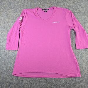 Women's Boeing Logo 3/4 Sleeve V Neck T Shirt XL Bright Pink Aviation w Patch